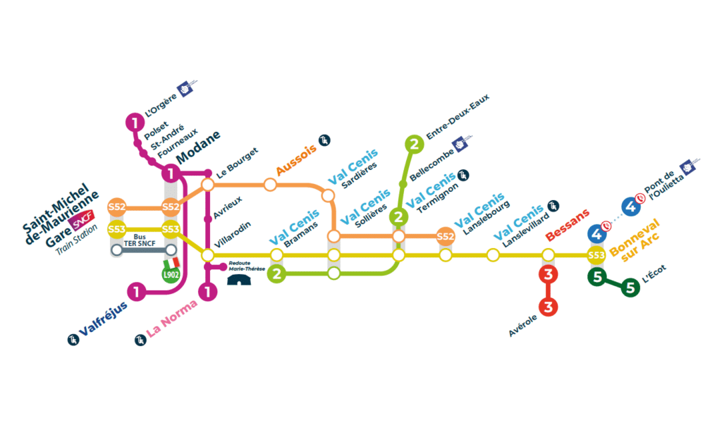 Réseau de transport en commun, bus, mobilité, été 2024, Haute Maurienne Vanoise